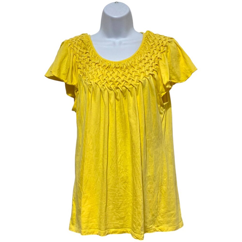 Style & Co-Women's Large Pullover Yellow Top Neckline Design-Cotton-Modal
